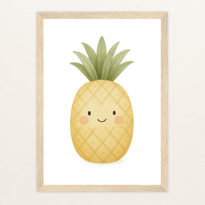 Obst: Ananas Poster mit Holzrahmen von tinylearner