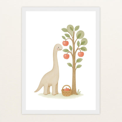 Dinosaurier Brachiosaurus - Motiv: "Apfelbaum" Poster mit Holzrahmen von tinylearner