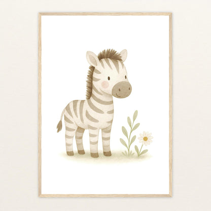 Zinni das Zebra Poster mit Holzrahmen von tinylearner