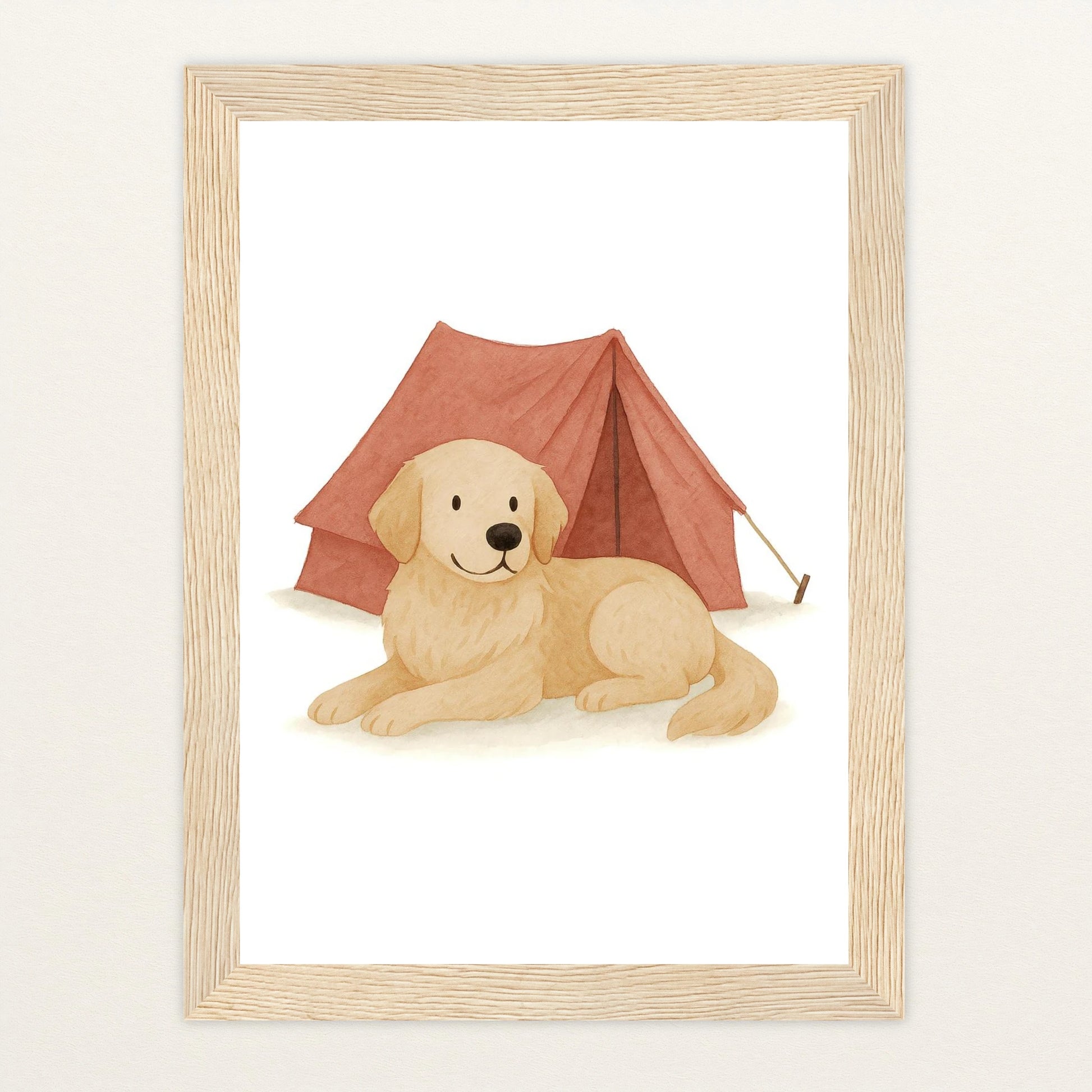 Hugo der Hund - Motiv: "Zelt" Poster mit Holzrahmen von tinylearner