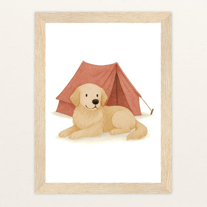 Hugo der Hund - Motiv: "Zelt" Poster mit Holzrahmen von tinylearner