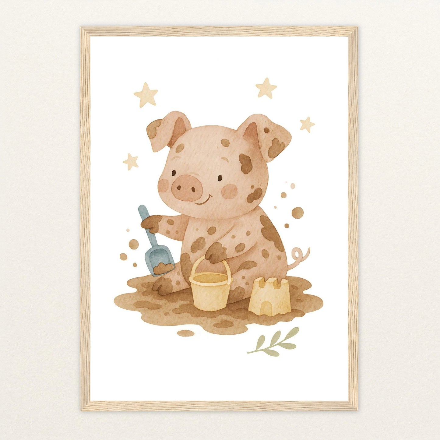 Susi das Schwein - Motiv: "Sandkasten" Poster mit Holzrahmen von tinylearner