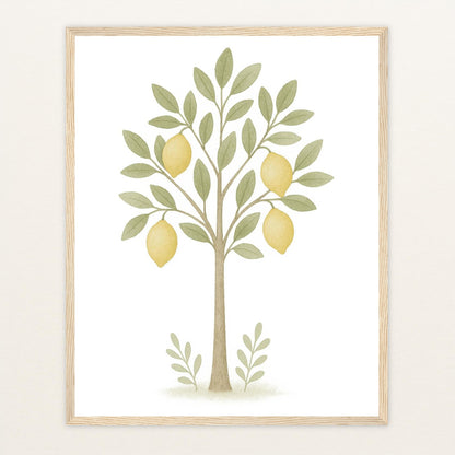 Zitronenbaum Poster mit Holzrahmen von tinylearner