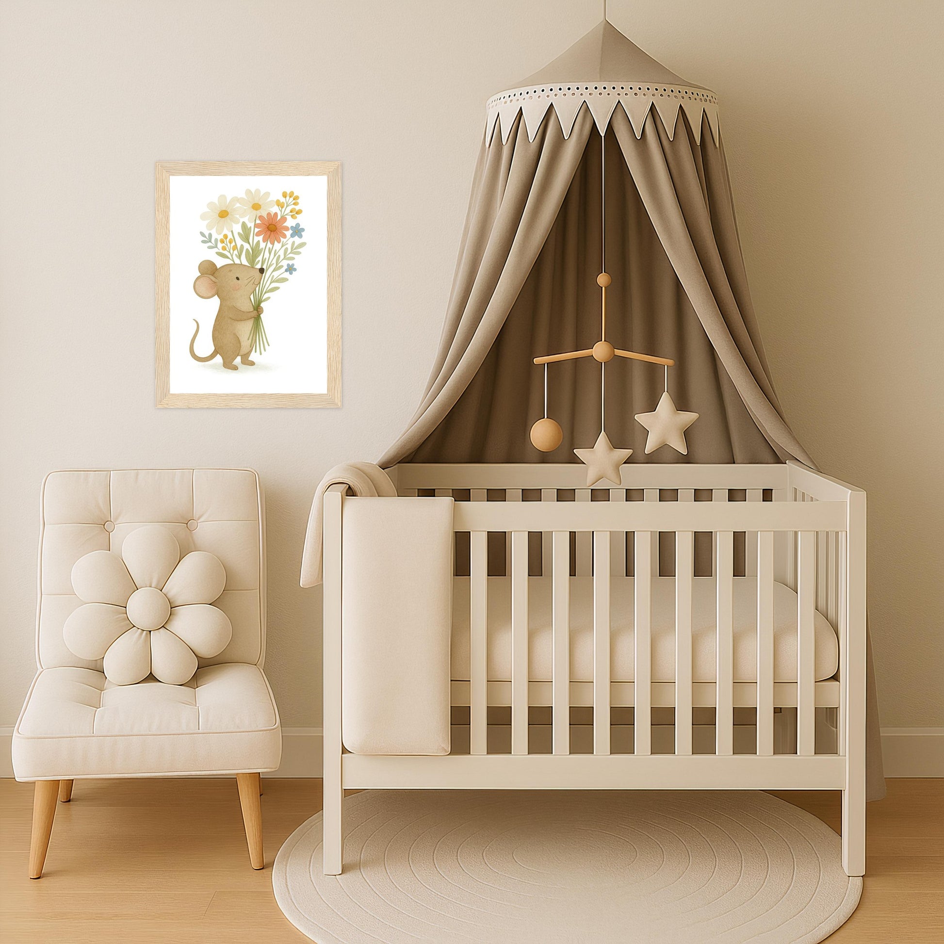 Mimi die Maus - Motiv: "Blumenstrauß" Poster mit Holzrahmen von tinylearner