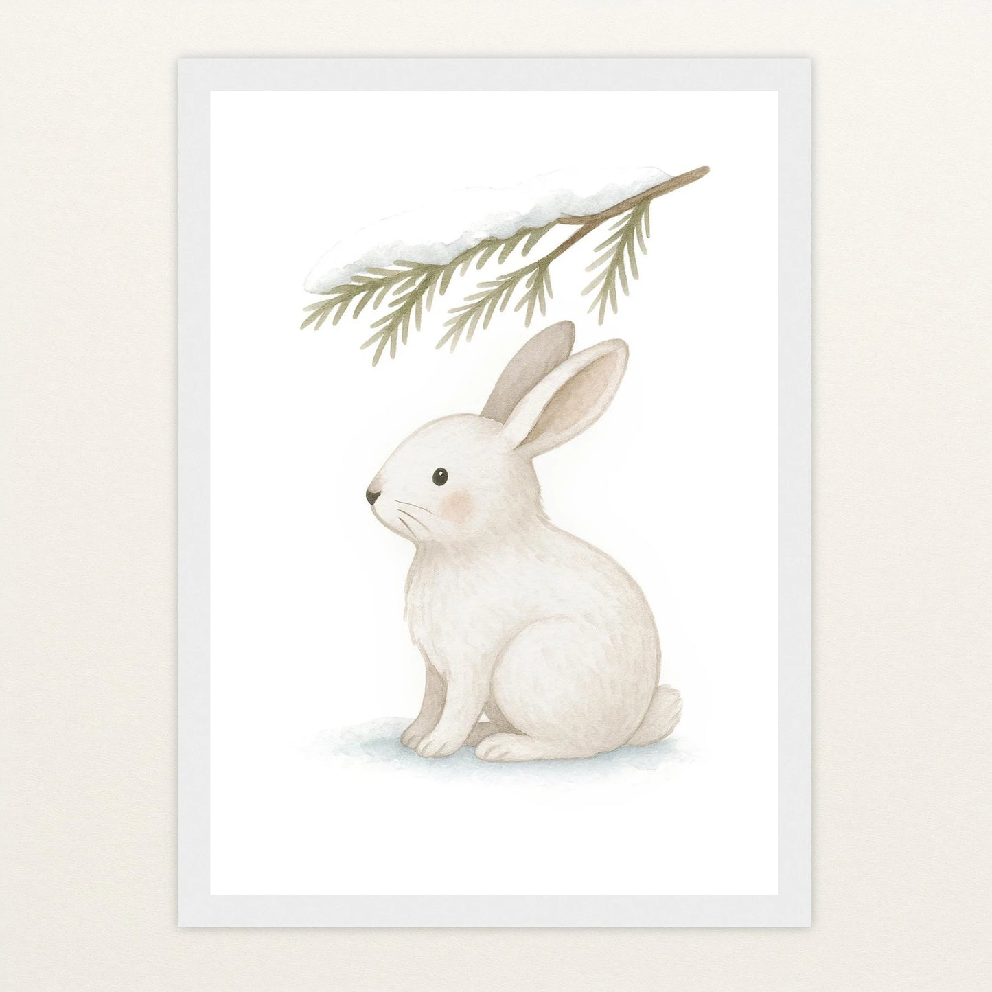 Sina der Schneehase - Motiv: "Nadelzweig" Poster mit Holzrahmen von tinylearner