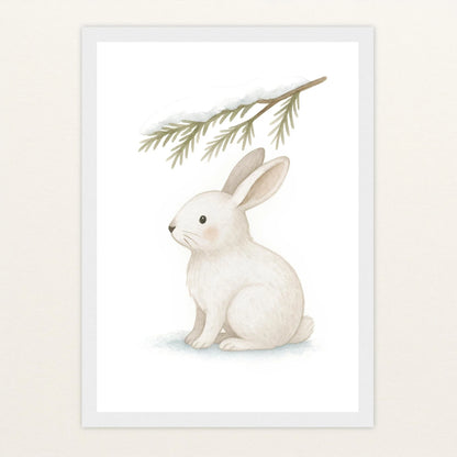 Sina der Schneehase - Motiv: "Nadelzweig" Poster mit Holzrahmen von tinylearner