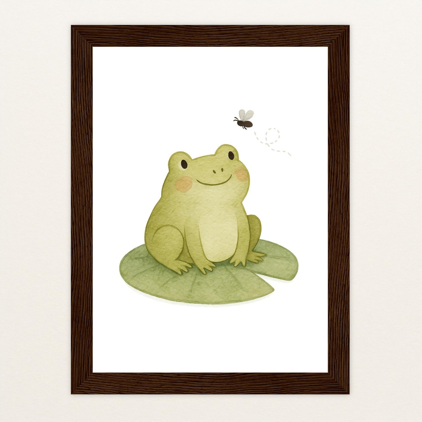 Flocke der Frosch - Motiv: "Fliege" Poster mit Holzrahmen von tinylearner