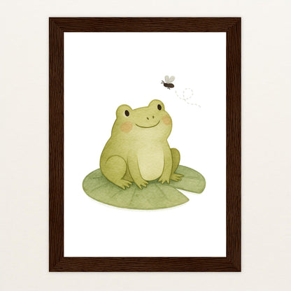 Flocke der Frosch - Motiv: "Fliege" Poster mit Holzrahmen von tinylearner