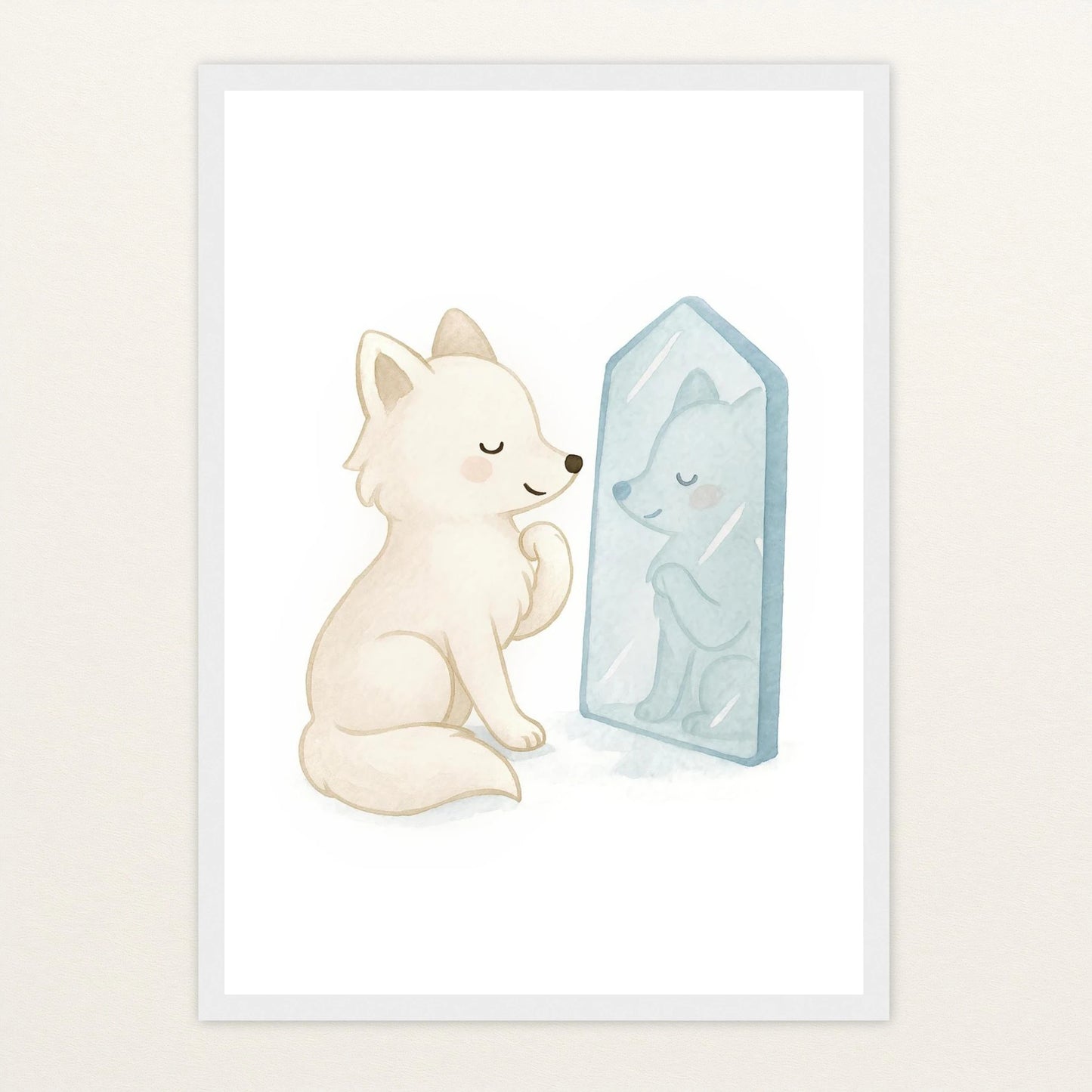 Pino der Polarfuchs - Motiv: "Spiegel" Poster mit Holzrahmen von tinylearner