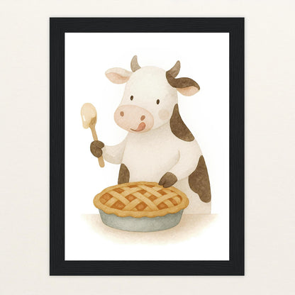 Klara die Kuh - Motiv: "Kuchen" Poster mit Holzrahmen von tinylearner