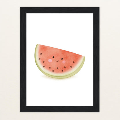 Obst: Melone Poster mit Holzrahmen von tinylearner