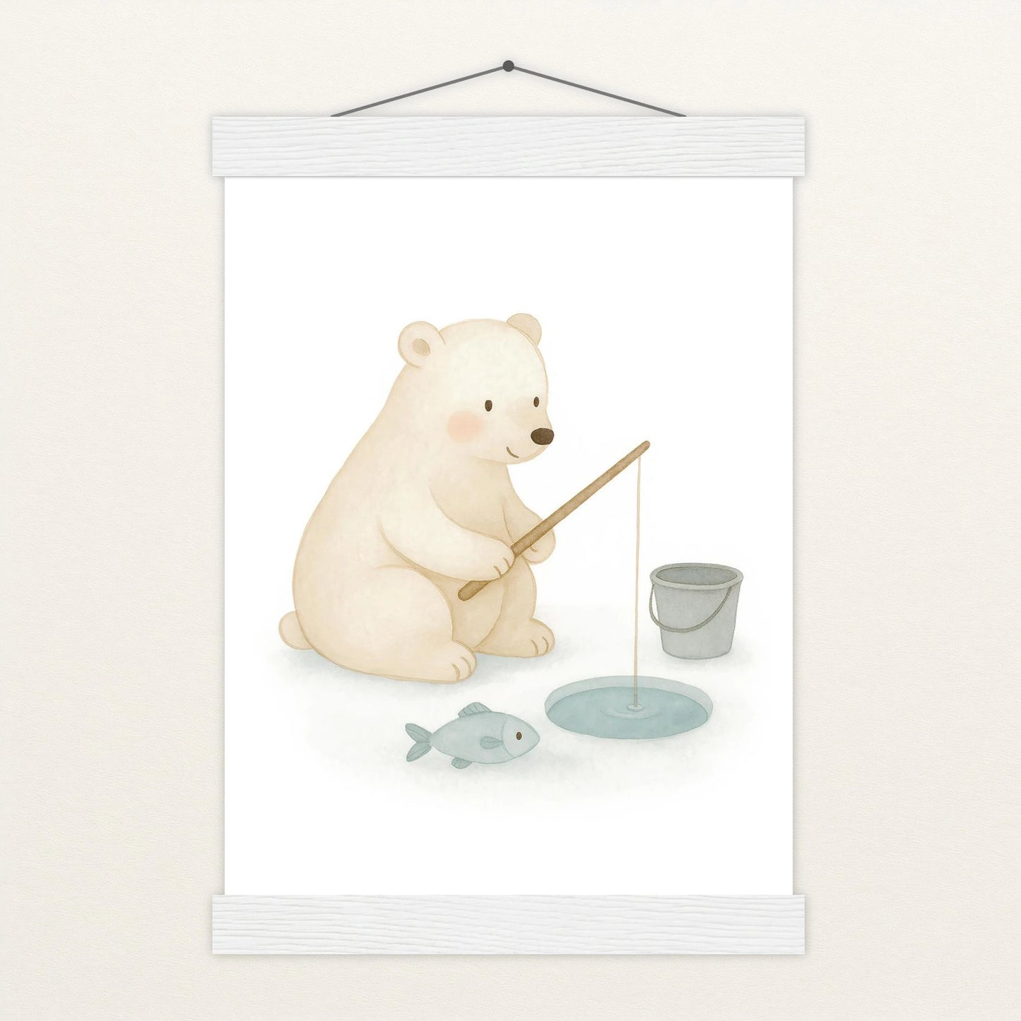 Pummel der Polarbär - Motiv: "Angeln" Poster mit Leisten von tinylearner