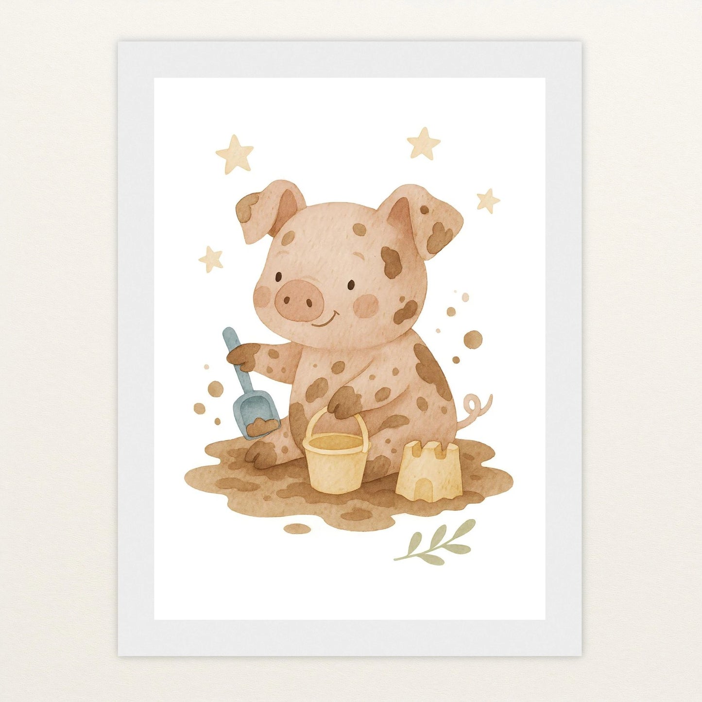 Susi das Schwein - Motiv: "Sandkasten" Poster mit Holzrahmen von tinylearner