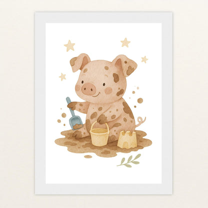 Susi das Schwein - Motiv: "Sandkasten" Poster mit Holzrahmen von tinylearner