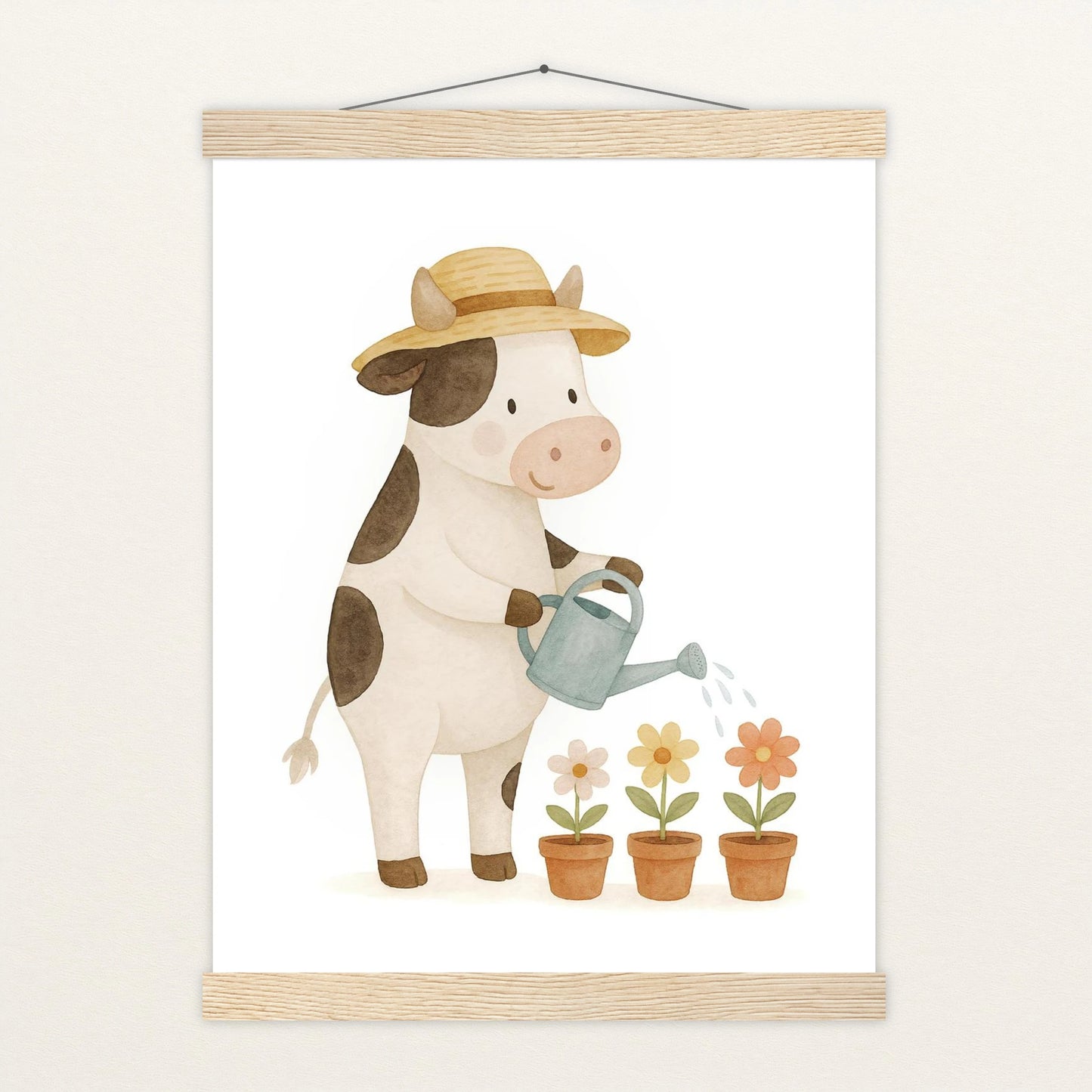 Klara die Kuh - Motiv: "Blumengießen" Poster mit Leisten von tinylearner