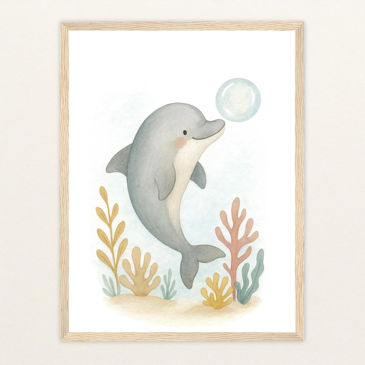 Dora der Delfin - Motiv: "Luftblase" Poster mit Holzrahmen von tinylearner