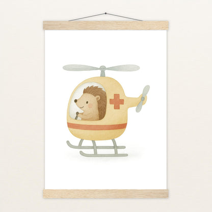 Iggi der Igel - Motiv: "Rettungshubschrauber" Poster mit Leisten von tinylearner