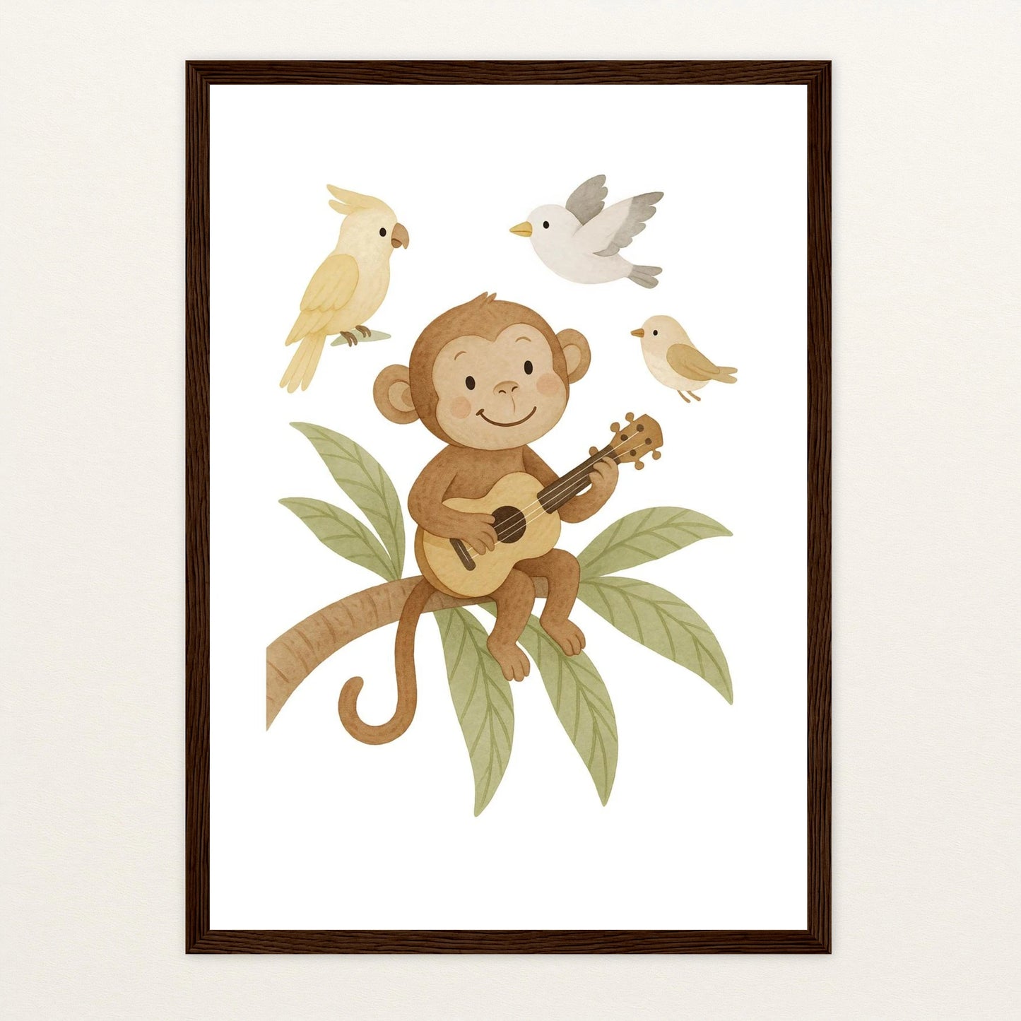 Aki der Affe - Motiv: "Ukulele" Poster mit Holzrahmen von tinylearner
