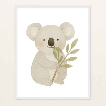 Kori der Koala - Motiv: "Eukalyptus" Poster mit Holzrahmen von tinylearner