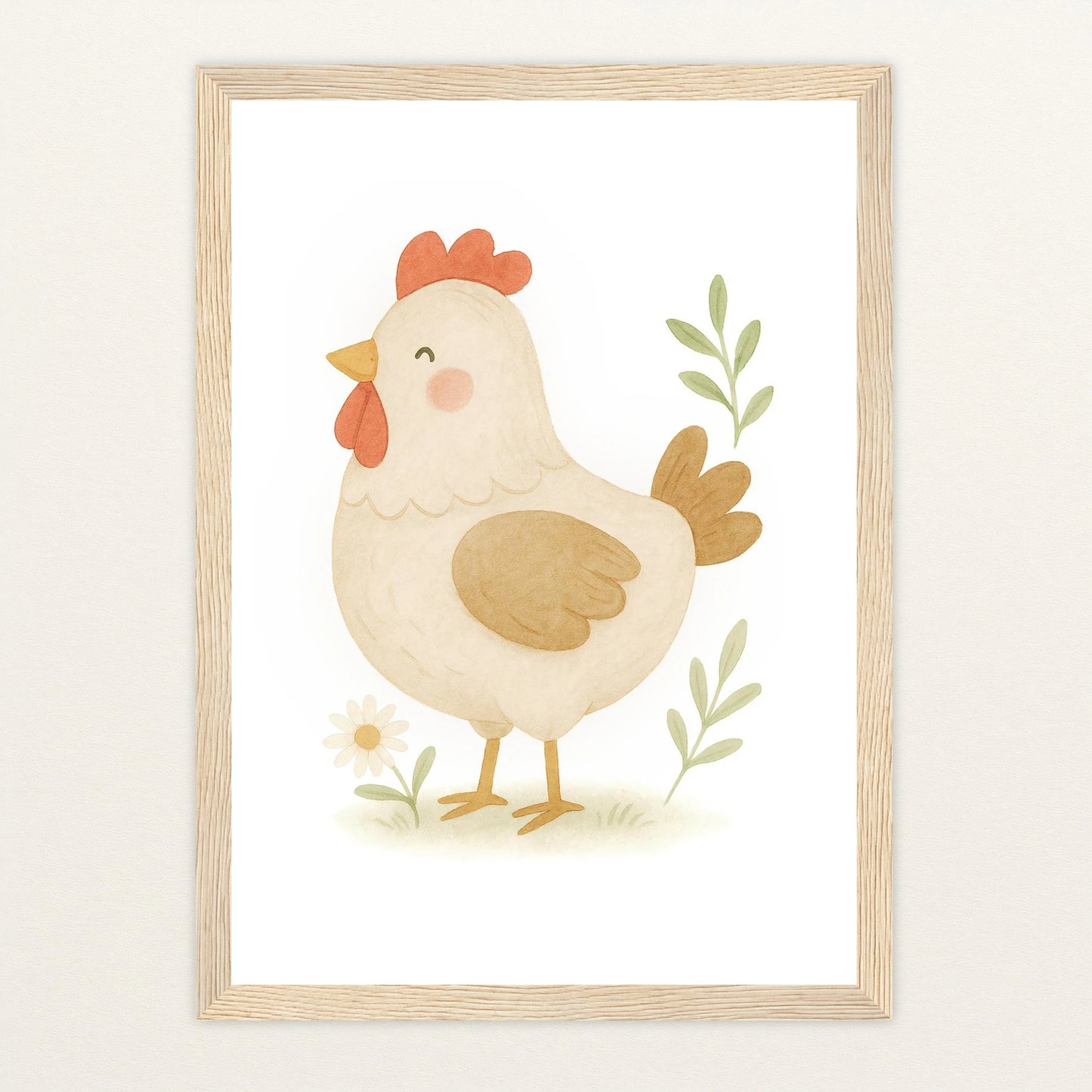 Hanni das Huhn Poster mit Holzrahmen von tinylearner