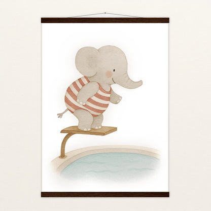 Emil der Elefant - Motiv: "Pool" Poster mit Leisten von tinylearner
