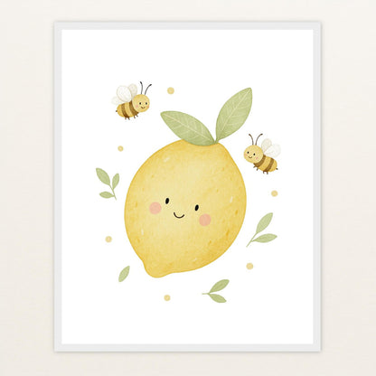 Obst: Zitrone Poster mit Holzrahmen von tinylearner