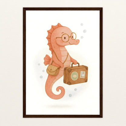 Suri das Seepferdchen - Motiv: "Reisen" Poster mit Holzrahmen von tinylearner