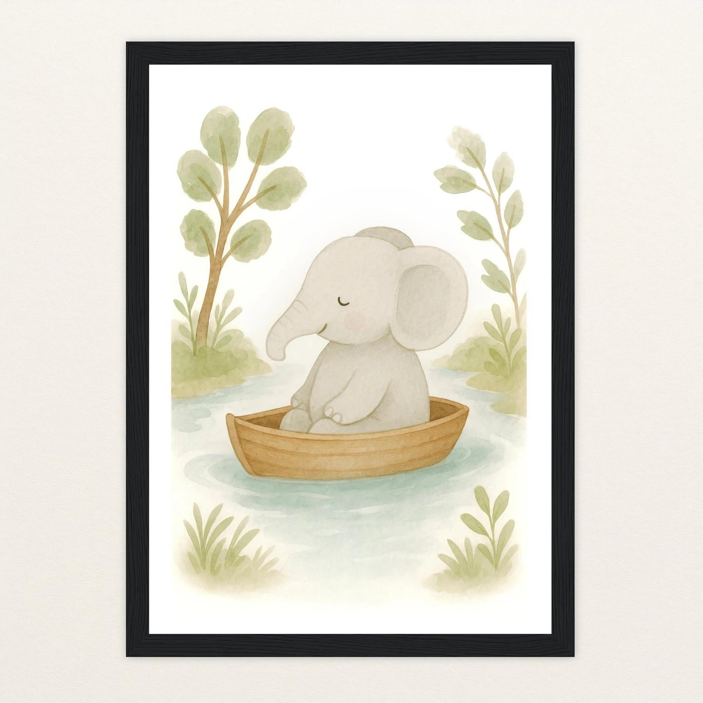 Emil der Elefant - Motiv: "Boot" Poster mit Holzrahmen von tinylearner