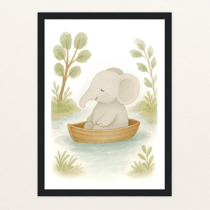 Emil der Elefant - Motiv: "Boot" Poster mit Holzrahmen von tinylearner