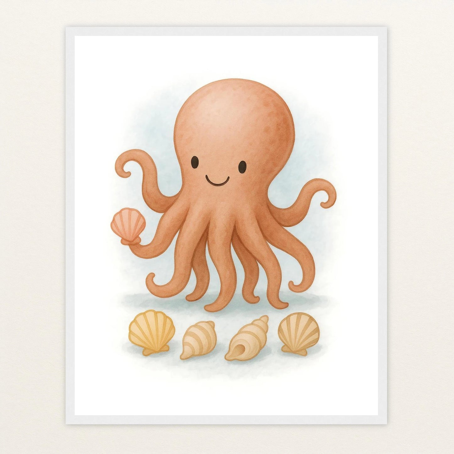 Tilli der Tintenfisch - Motiv: "Muscheln" Poster mit Holzrahmen von tinylearner