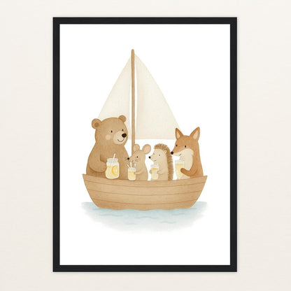 Tierfreunde - Motiv: "Segelschiff" Poster mit Holzrahmen von tinylearner