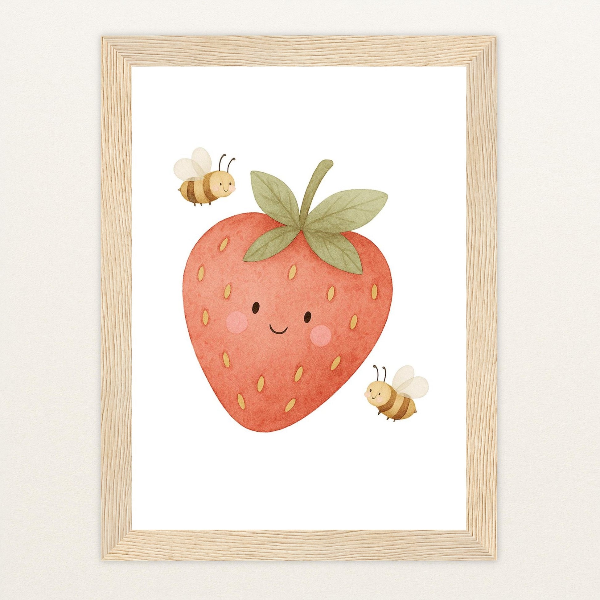 Obst: Erdbeere Poster mit Holzrahmen von tinylearner