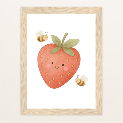 Obst: Erdbeere Poster mit Holzrahmen von tinylearner