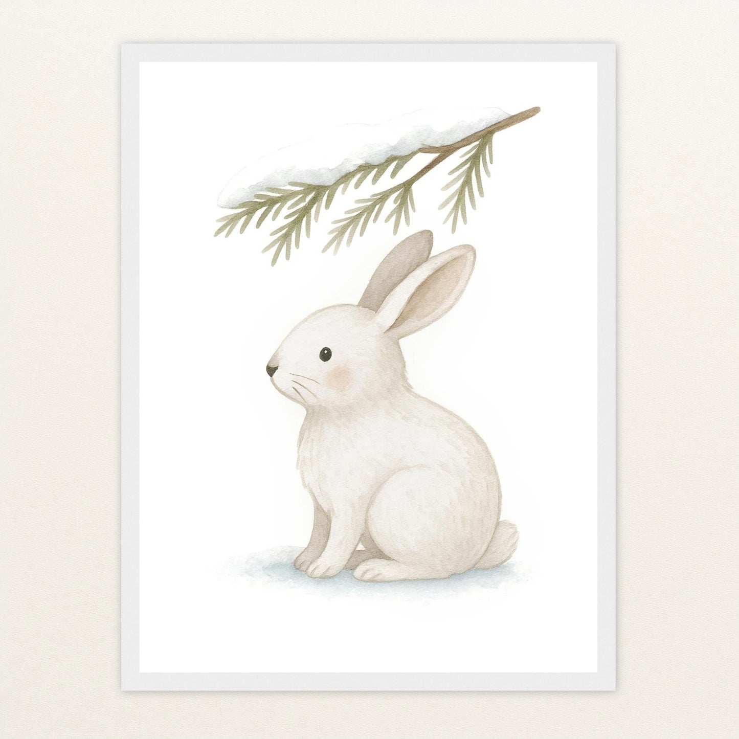 Sina der Schneehase - Motiv: "Nadelzweig" Poster mit Holzrahmen von tinylearner