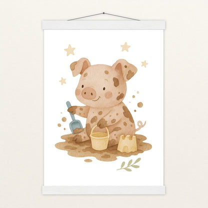 Susi das Schwein - Motiv: "Sandkasten" Poster mit Leisten von tinylearner