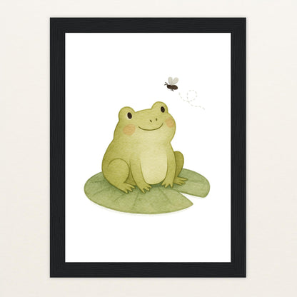Flocke der Frosch - Motiv: "Fliege" Poster mit Holzrahmen von tinylearner