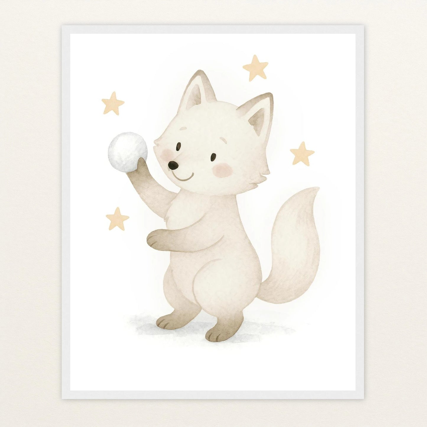 Pino der Polarfuchs - Motiv: "Schneeball" Poster mit Holzrahmen von tinylearner