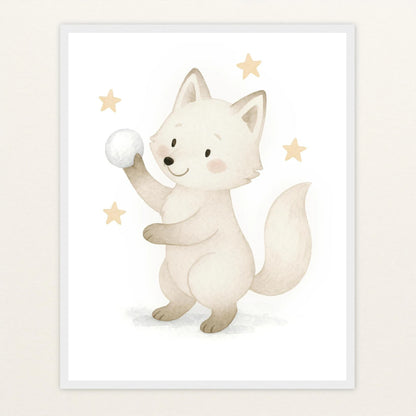 Pino der Polarfuchs - Motiv: "Schneeball" Poster mit Holzrahmen von tinylearner