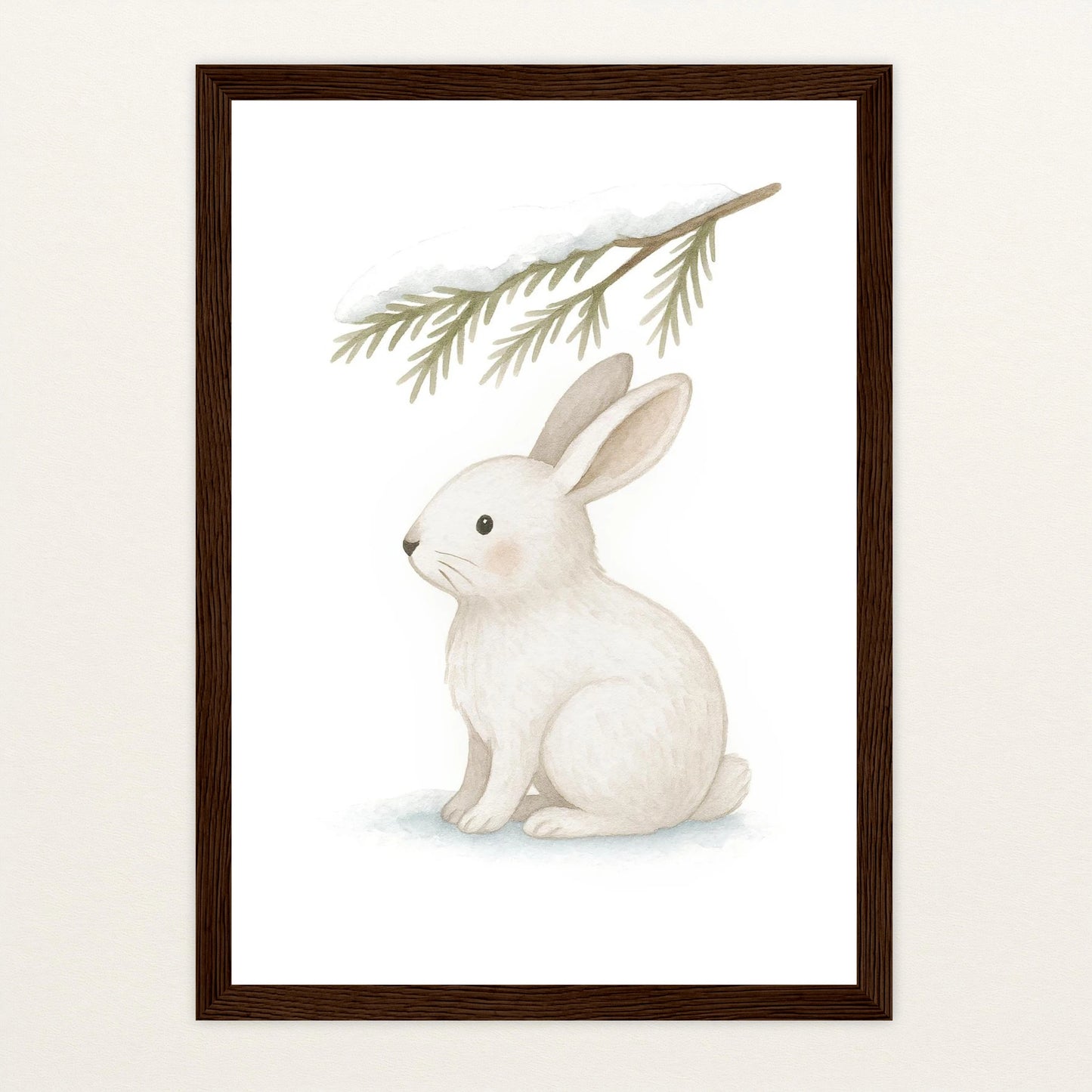 Sina der Schneehase - Motiv: "Nadelzweig" Poster mit Holzrahmen von tinylearner