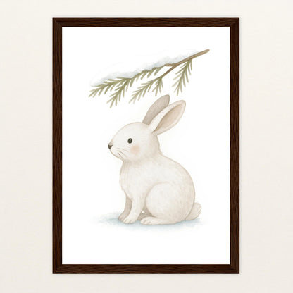 Sina der Schneehase - Motiv: "Nadelzweig" Poster mit Holzrahmen von tinylearner