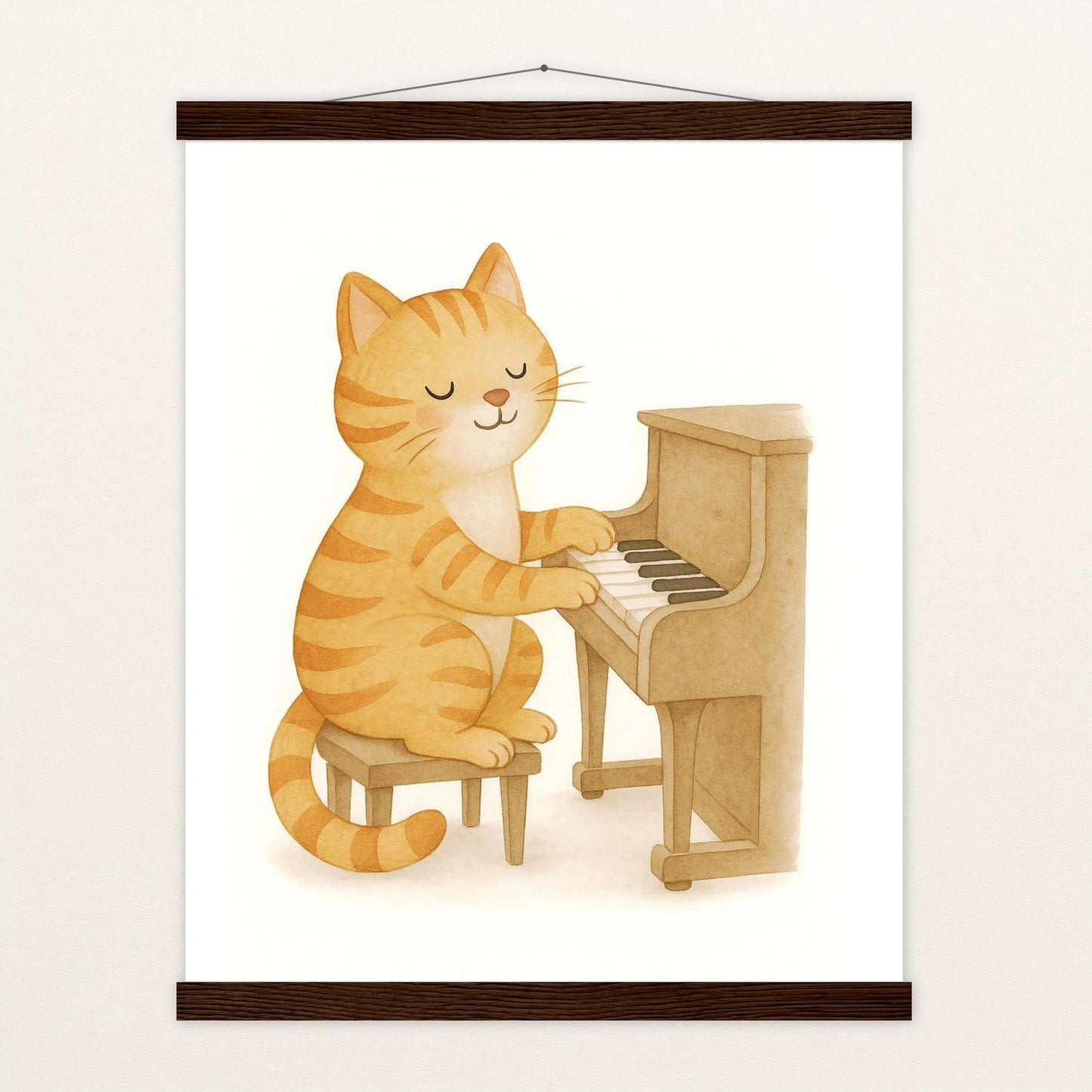 Kira die Katze - Motiv: "Klavier" Poster mit Leisten von tinylearner