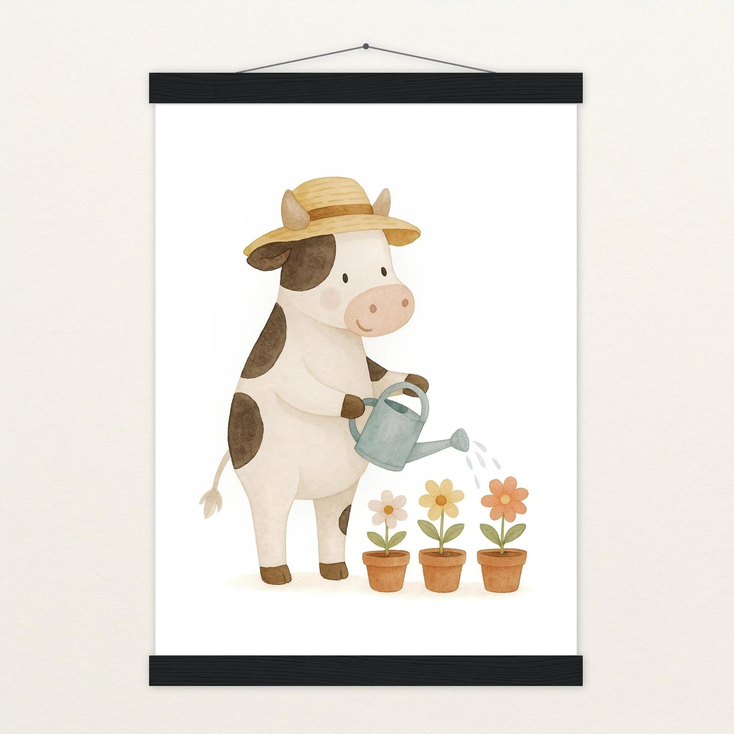 Klara die Kuh - Motiv: "Blumengießen" Poster mit Leisten von tinylearner