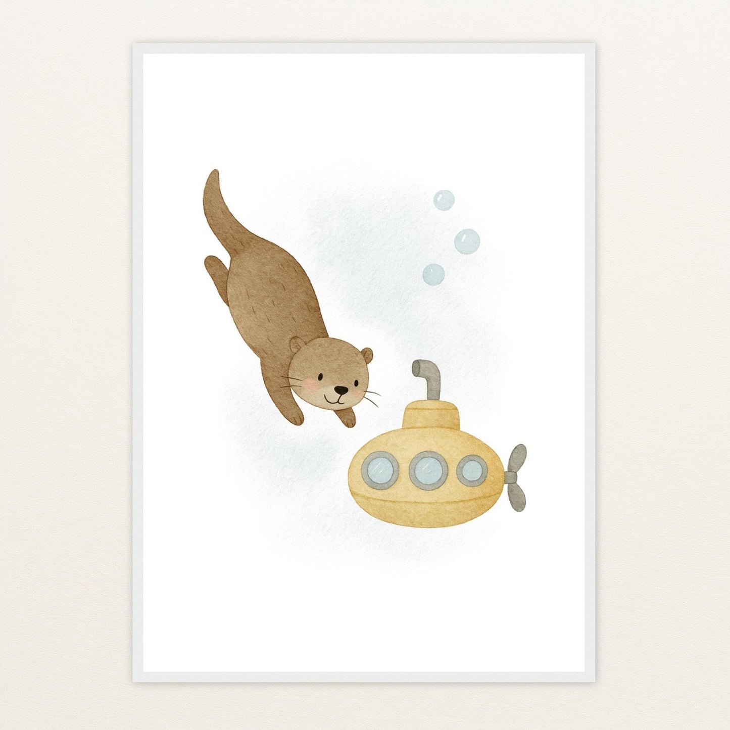 Otti der Otter - Motiv: "U-Boot" Poster mit Holzrahmen von tinylearner