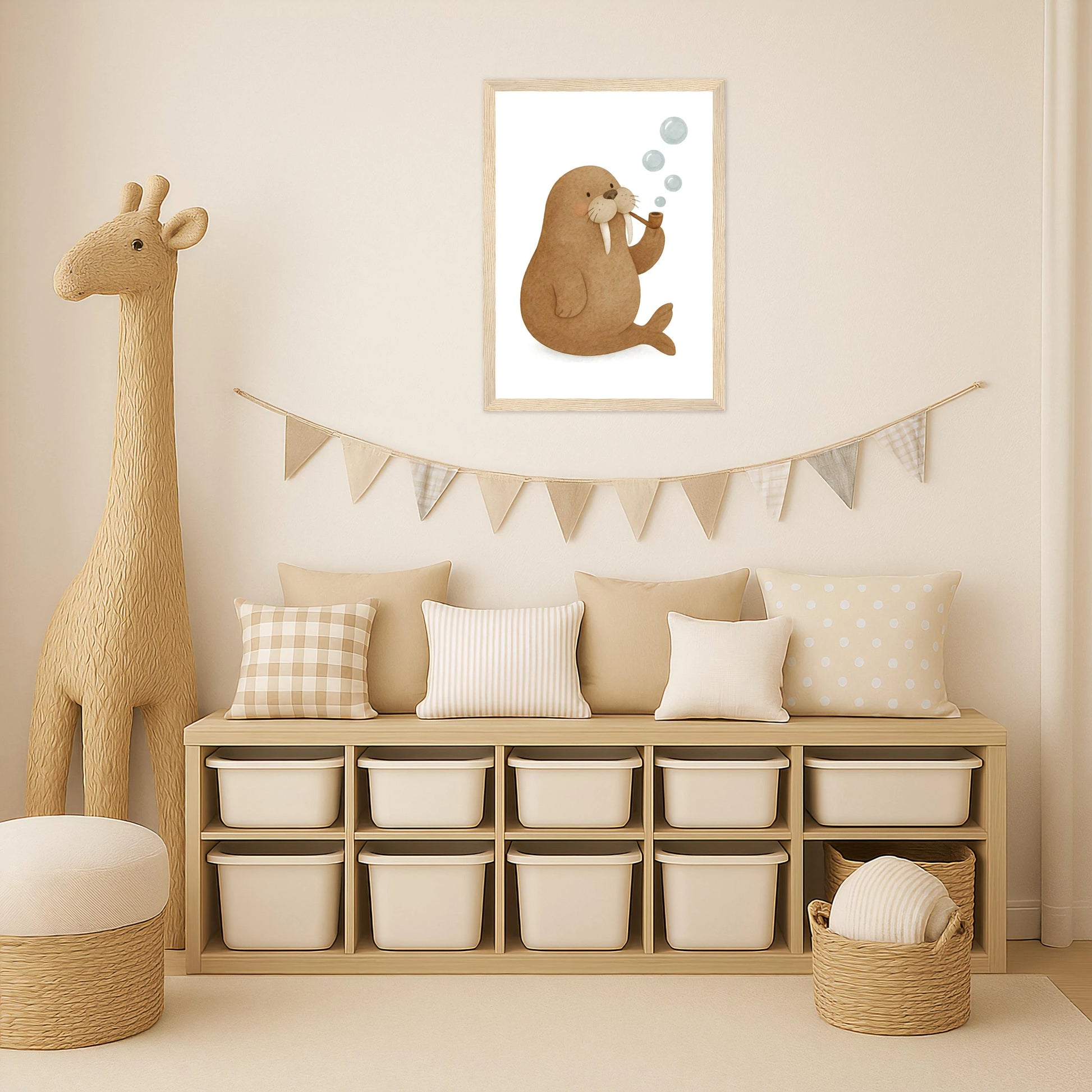 Wally das Walross - Motiv: "Blubbern" Poster mit Holzrahmen von tinylearner