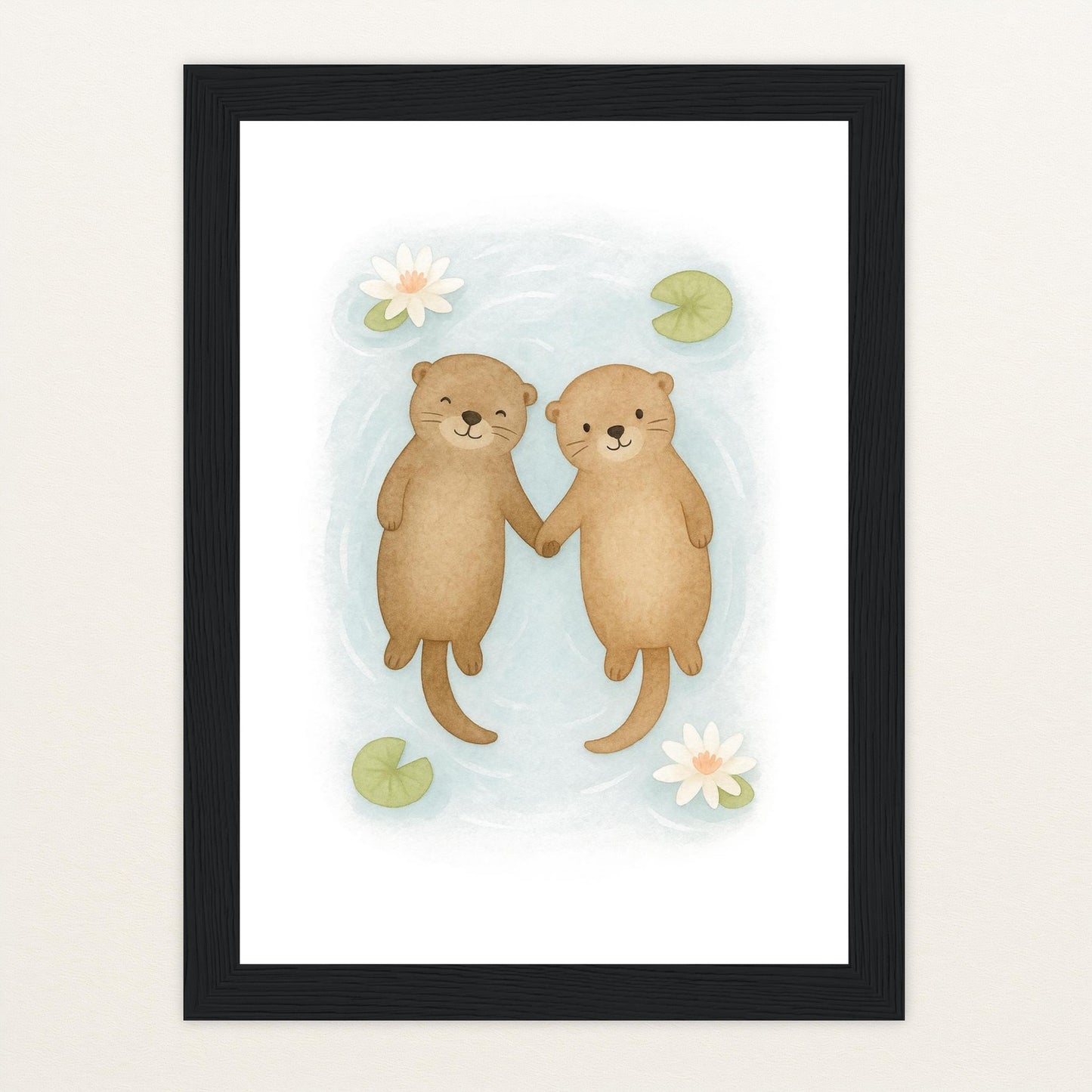 Otti der Otter Poster mit Holzrahmen von tinylearner