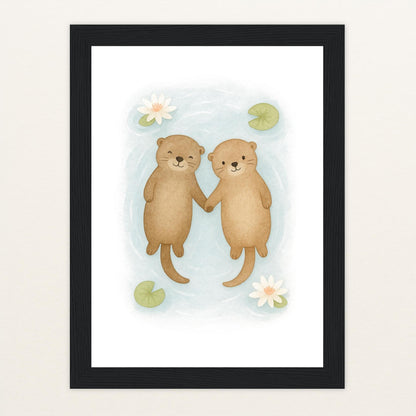 Otti der Otter Poster mit Holzrahmen von tinylearner