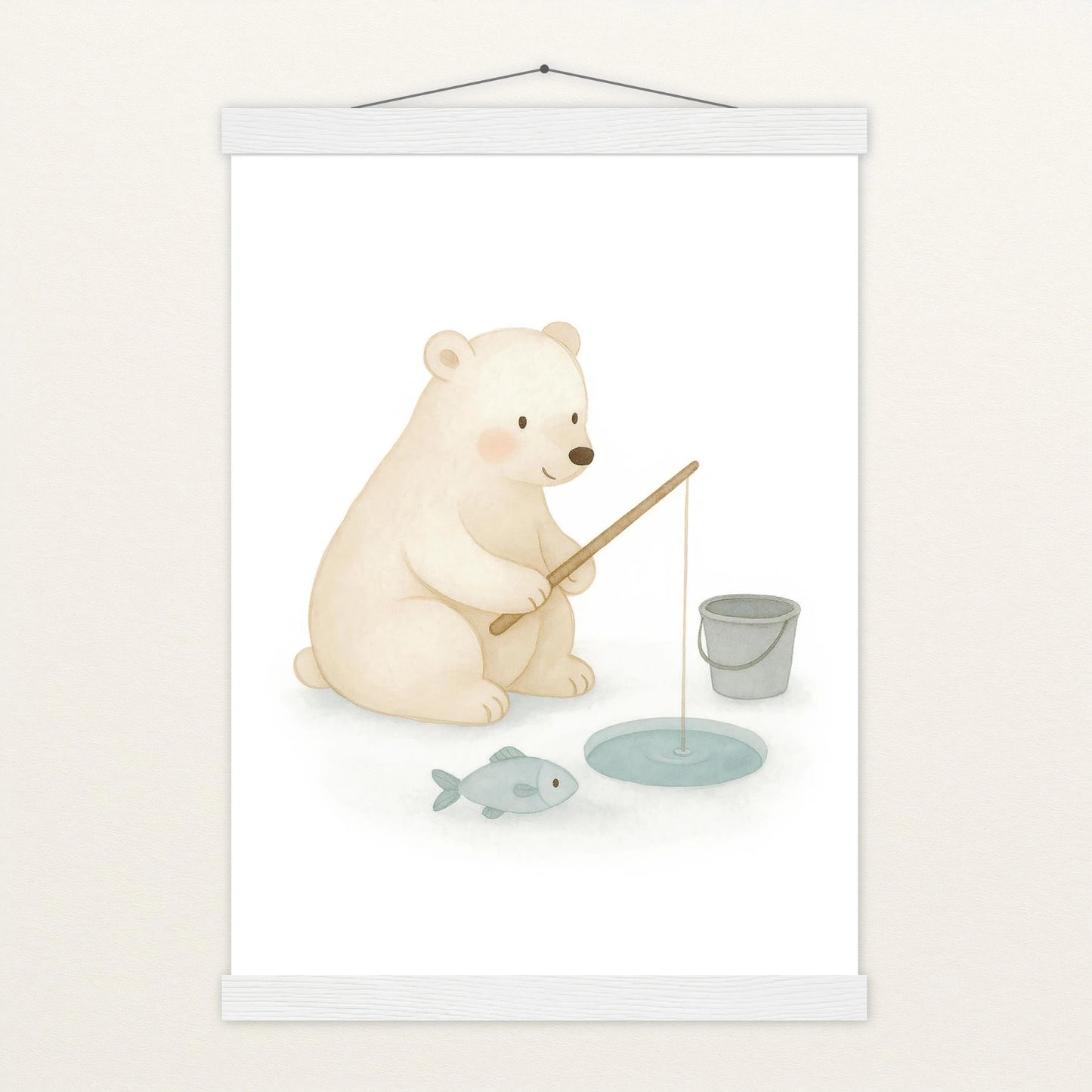Pummel der Polarbär - Motiv: "Angeln" Poster mit Leisten von tinylearner
