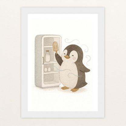 Pia der Pinguin - Motiv: "Eis" Poster mit Holzrahmen von tinylearner