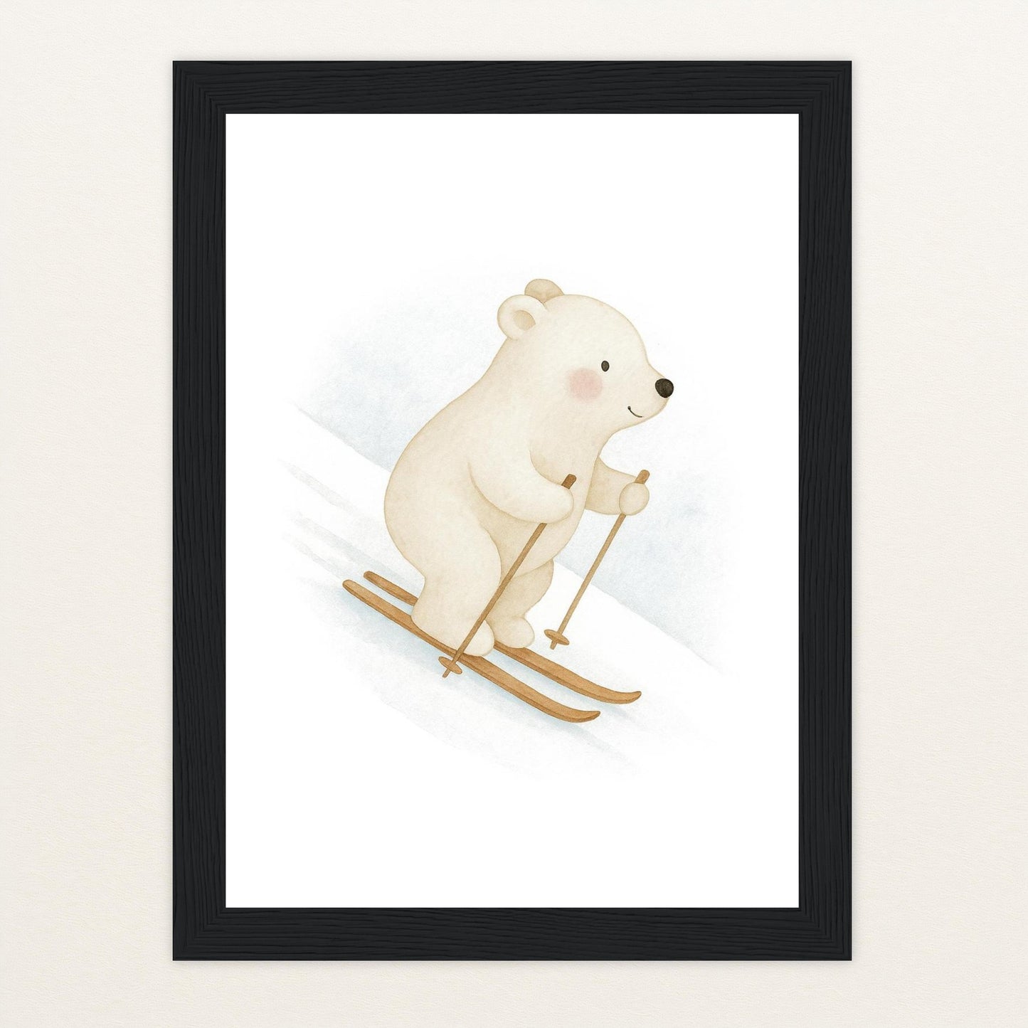 Pummel der Polarbär - Motiv: "Ski" Poster mit Holzrahmen von tinylearner