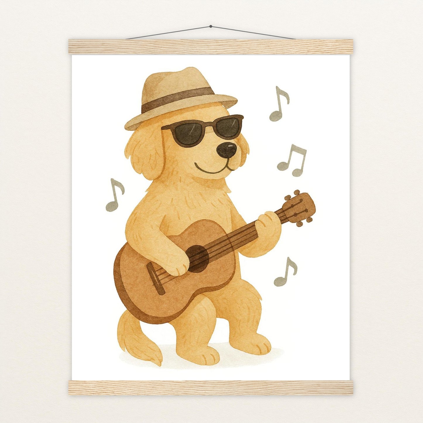 Hugo der Hund - Motiv: "Gitarre" Poster mit Leisten von tinylearner